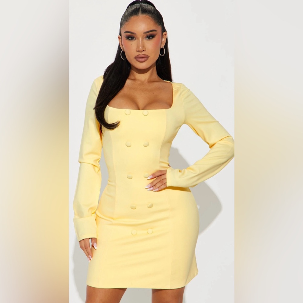 Fashion Nova Bri Pointe Mini Dress in Butter Yellow - S